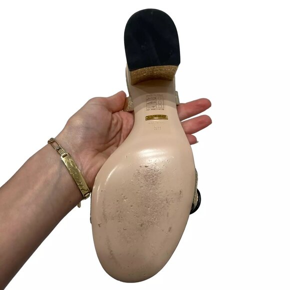 $850 Gucci Gold Marmont Metallic Lambskin Platino Sandals Heels sz 39/9B Heels - Picture 12 of 16